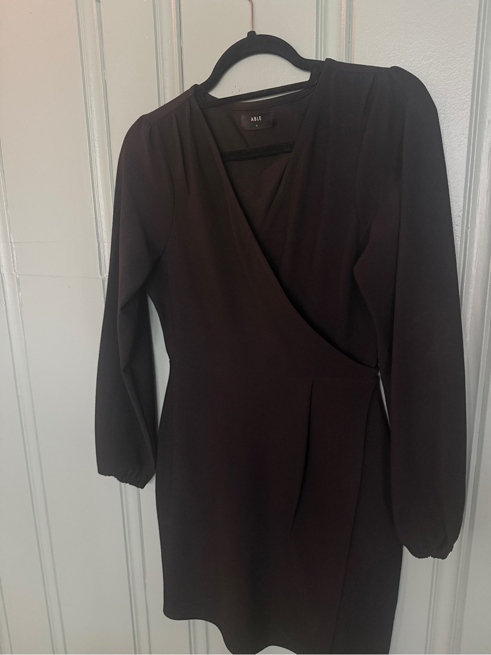 Able Black Long-Sleeve Wrap-Style Dress